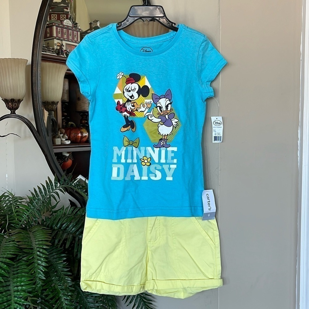 Brand New Disney Blue Minnie Daisy Top & Carter’s Yellow Classic Chino Shorts